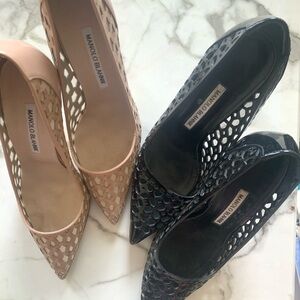 (Lot X 2)MANOLO BLAHNIK Laserato Stiletto Heels-Nude/Black-Sz.38.5(7.5-8)-READ!!